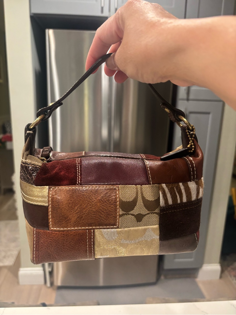 Coach Brown Multi Patchwork Mini Hobo Bag